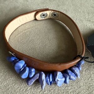 paparazzi Brown Leather Headband with Blue Stone Chips